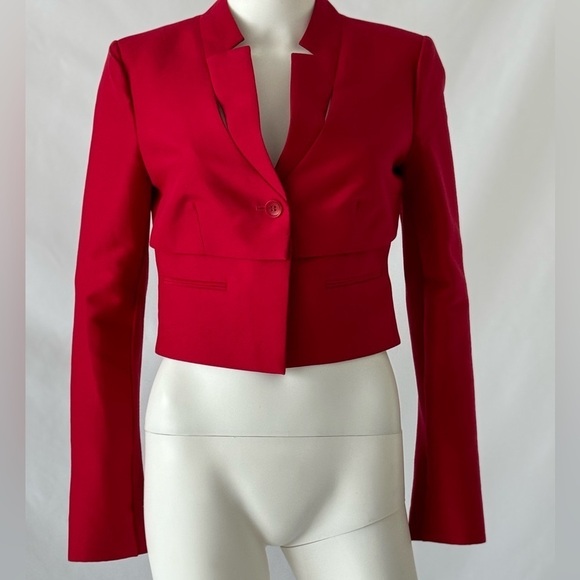 BCBG MaxAzria Vintage Red WES Silk Cotton Structured Crop  & Blazer Size XS - Picture 1 of 10
